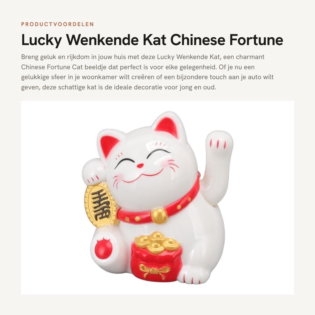 Dailygoods- Geluksbeeldje Chinese Gelukskat - Zwaaiend Ornament - Thuis Decoratie - Schattige Kat - Rijkdom en Geluk - Kunststof Beeldje