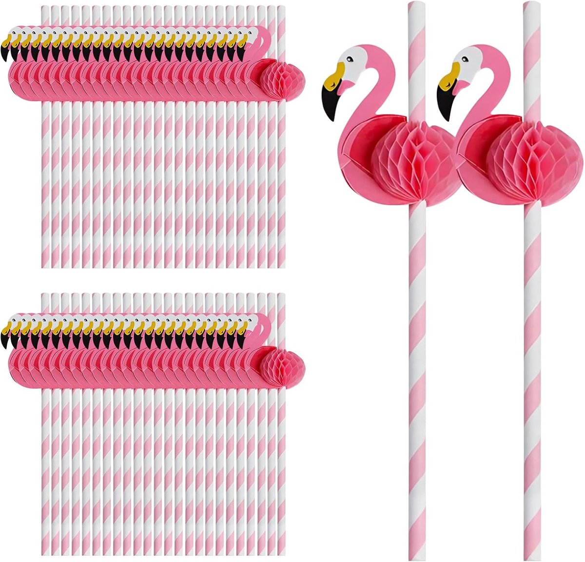 Rietjes, 50 stuks Flamingo papieren rietjes, grappige Hawaiiaanse tropische feestrietjes, wegwerp-drinkrietjes voor tropische zomer, strand, feest, drankdecoratie
