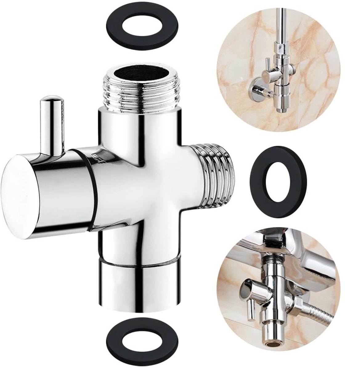 Dailygoods- Omstelventiel 3-weg - G 1/2" (20 mm) - Massief Messing - Hoogglans Chroom - Voor Douchesysteem - Duurzaam Keramisch Binnenwerk - Douchekraan