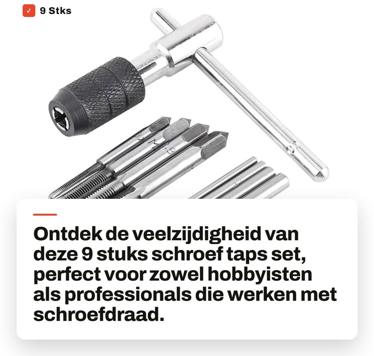 Dailygoods- Schroeftap Set 9 Stks - T-vormige Kraansleutel - Draaiboor Bits - Handtappen Gereedschap - Hoogwaardig Lagerstaal - Duurzaam en Efficiënt - Tapset