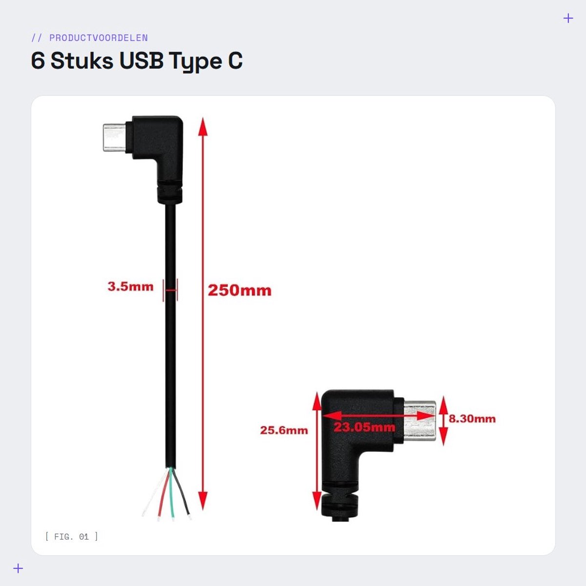 Dailygoods - 6 Stuks USB Type C Pigtail Stroomkabels, 25 cm