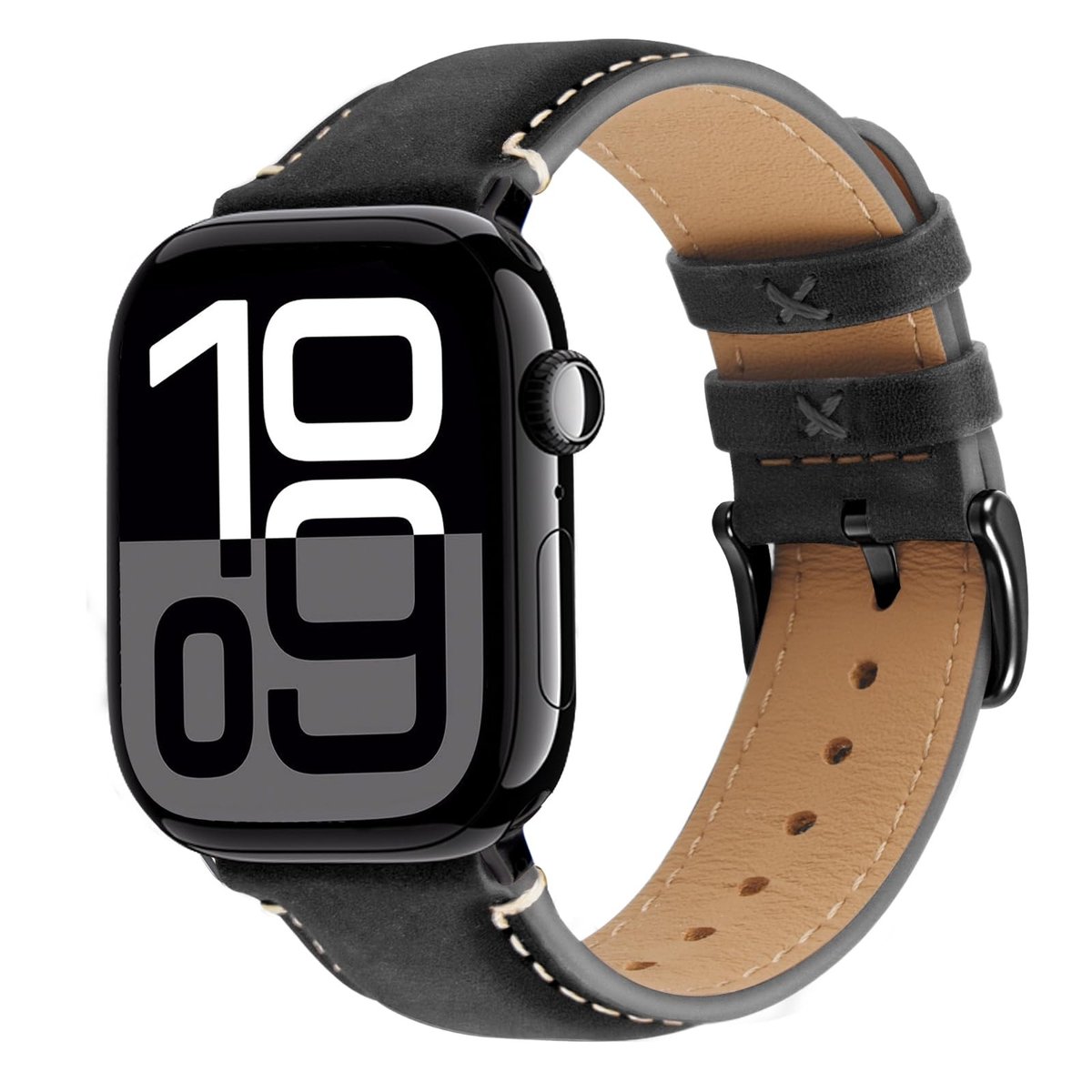 Dailygoods- Lederen Band - Compatibel met Apple Watch 49mm/46mm/45mm/44mm/42mm/41mm/40mm - Vervangende Band - Echt Lederen - Eenvoudig te Installeren - Smartwatch Band