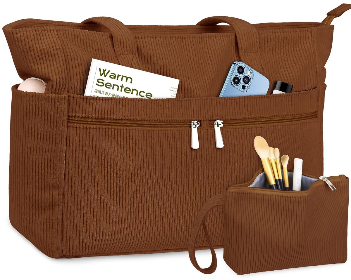 Dailygoods- Laptoptas dames grote capaciteit - Schoudertas - Corduroy tas - Laptopvak voor 15,6 inch - Duurzaam materiaal - Ideaal voor werk en school