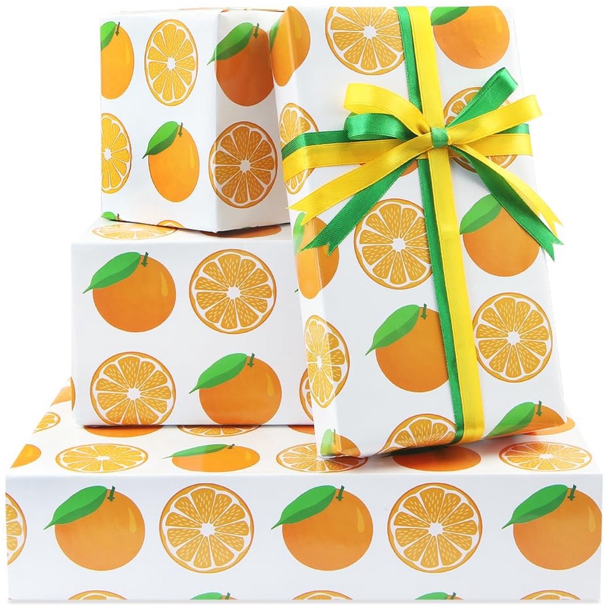 Dailygoods- Inpakpapier Oranje - Cadeaupapier Verjaardag - Inpakpapier Zomerthema - Inpakpapier Fruitig Ontwerp - Luxe Vellen - 4 Vellen Plat Gevouwen