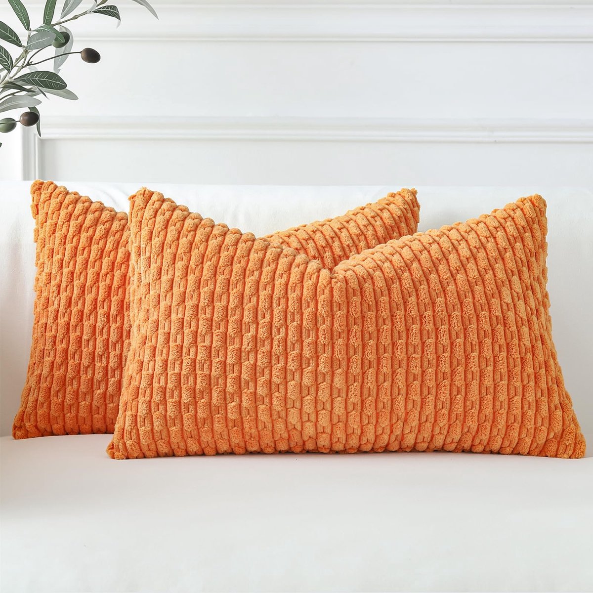 2-delige set Kussenhoezen - Ribfluwelen Decoratief - Voor Sofa, Slaapkamer en Woonkamer - Oranje 40x60 cm