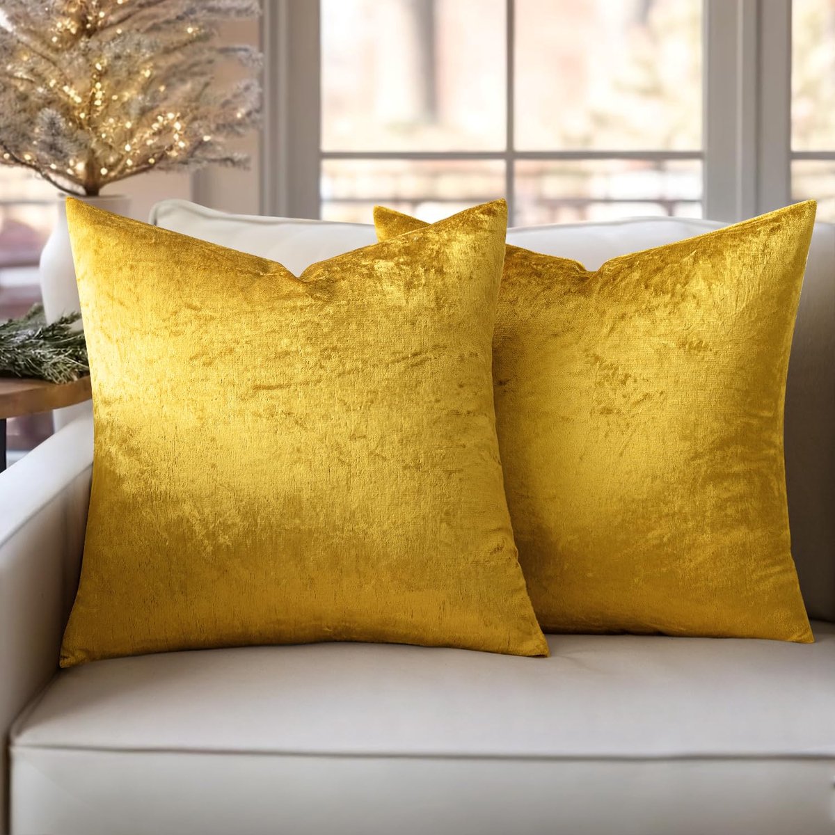Set van 2 fluwelen kussenhoezen Thuis Effen Decoratieve Gooien Kussenslopen 45x45 cm 18x18 Inch Zachte Vierkante Kussenhoezen voor Bank Slaapkamer Briljant Goud