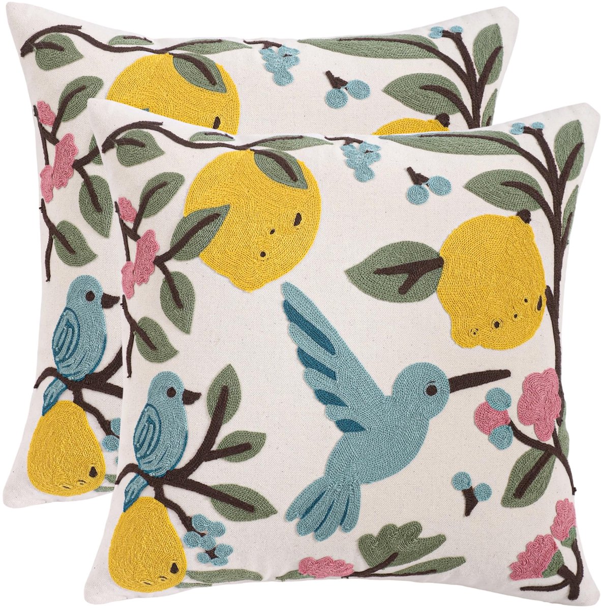 2 stuks lentekussenhoezen 45 x 45 cm vogel citroenen tuin kussenslopen kussenhoes kussen decoratieve moderne sierkussenslopen voor bank slaapkamer auto boerderij woonkamer decoratie