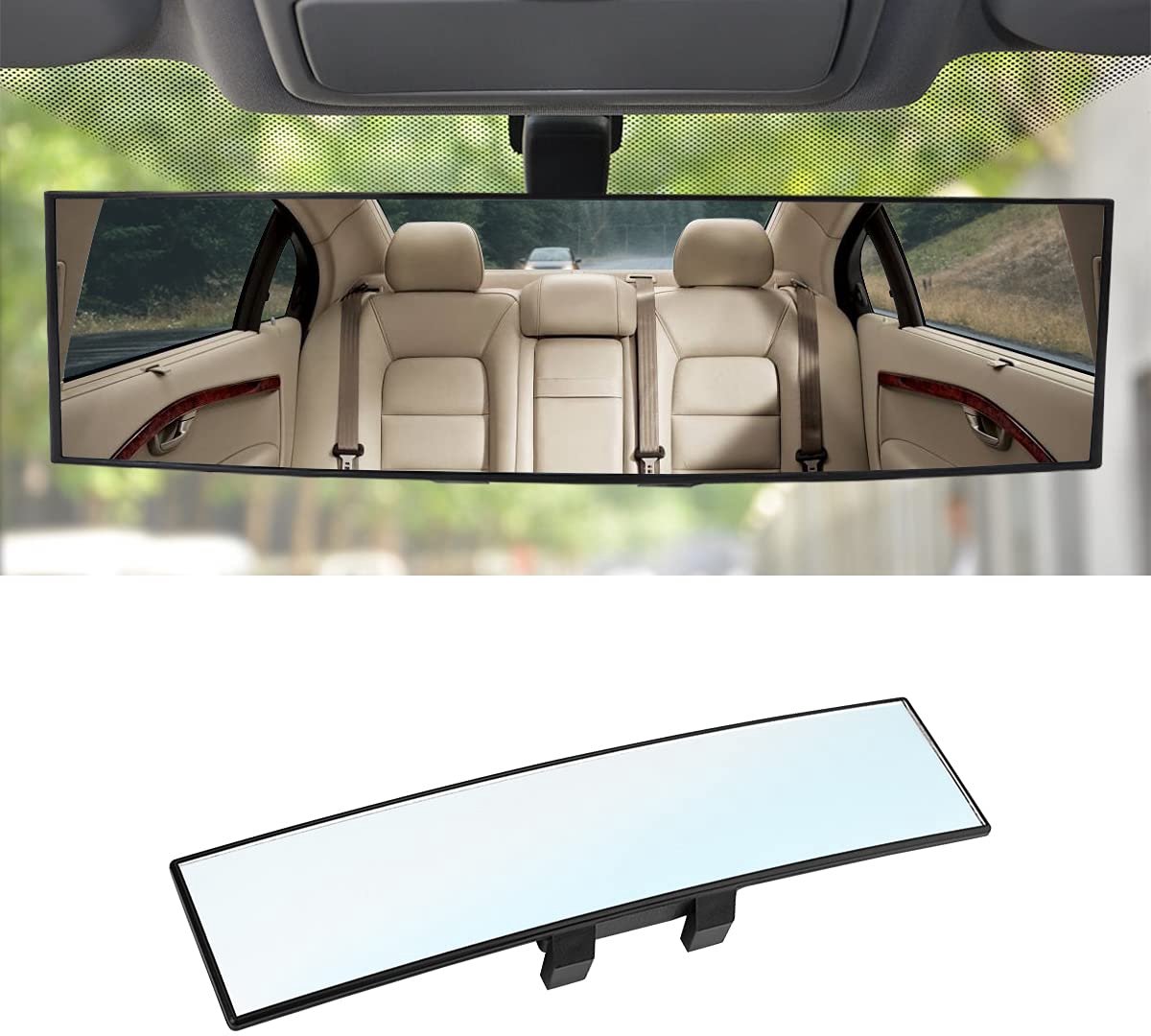 Spiegel, 30 x 7,5 cm, autospiegel, groot zicht, groothoek, platte spiegel, anti-verblinding, universele auto-binnenspiegel, vervanging voor auto's, SUV's en vrachtwagens (wit)