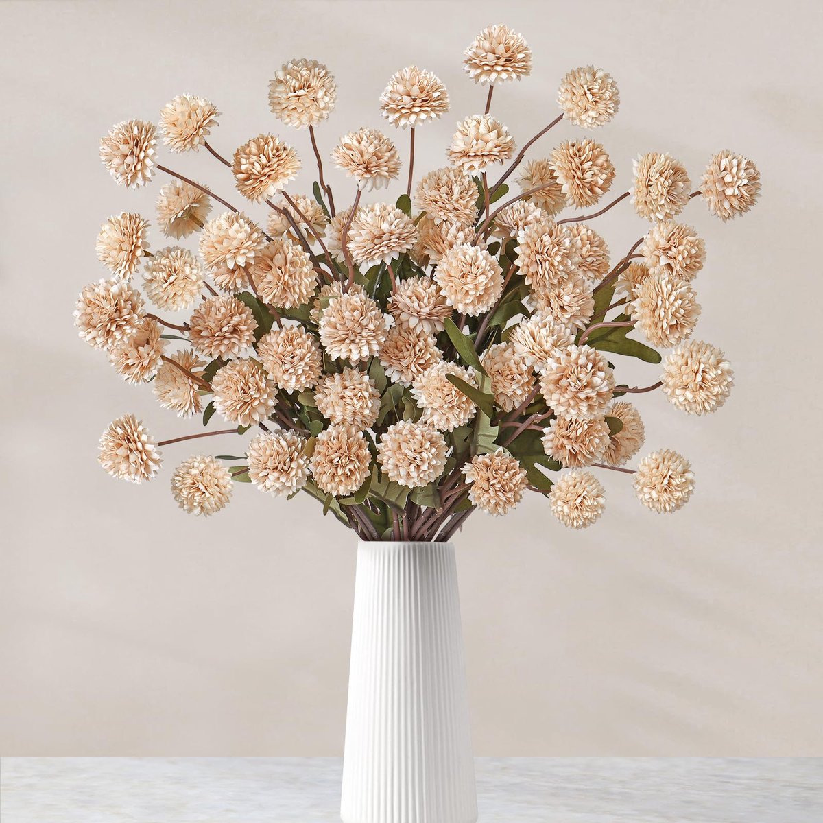 Zijden bloemen mini chrysant bloemstukken, kunstmatige hortensia realistische bloem, bruinende nude crème neutrale bloemen voor decoraties