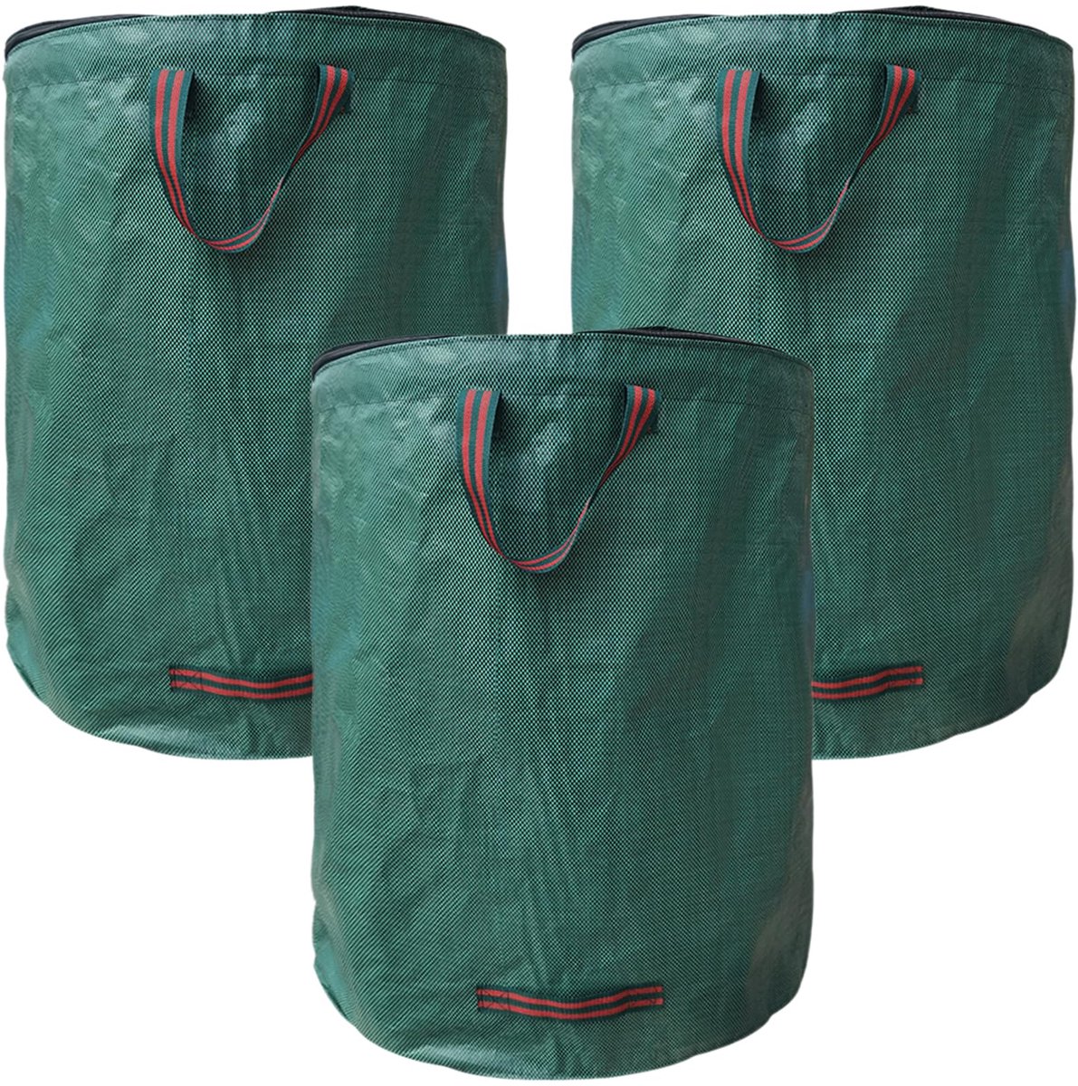 3 stuks bladzakken, 120 l, met deksel, polypropyleen tuinzak, stabiel, tuinafvalzak met ritssluiting, voor bladeren, gras, tuinafval, groen, 45 x 76 cm