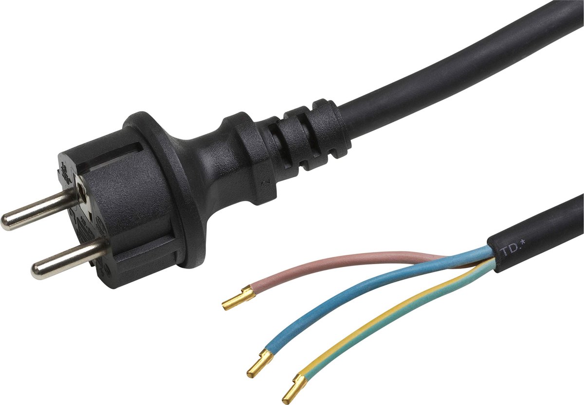 Veiligheidscontactkabel - 5 meter - zwart - rubberen slangkabel H05RR-F3G1,5-3 draden - IP20 / aansluitkabel met geaarde stekker/aansluitkabel/installatiemateriaal / 7434320
