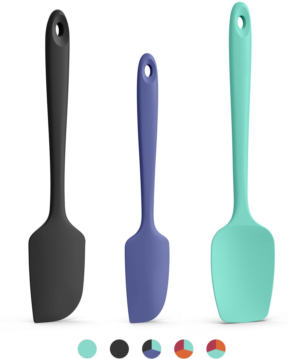 Spatelset, hittebestendige BPA-vrije komschrapers (600 °F), antiaanbaklaag, flexibele en naadloze bakbenodigdheden, vaatwasbestendig, mengschraapgerei (3 stuks, Multicolor 3)