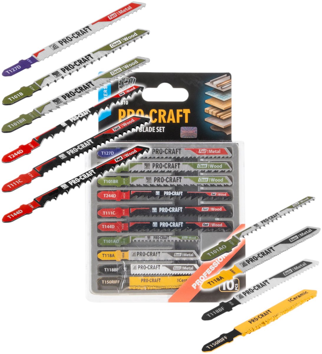 Procraft JB10 decoupeerzaagbladenset 10-delig 1 - 50 mm voor hout, metaal en keramiek