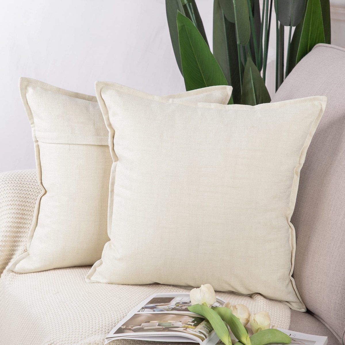 Set van 2 Imitatielinnen kussenslopen Zachte Decoratieve Kussenhoes voor Sofa Slaapkamer Kussensloop 45x45 cm Wit