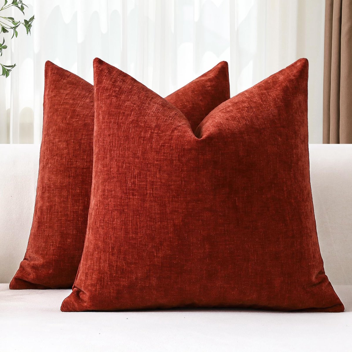 Set van 2 kussenslopen 40 x 40 cm, zachte chenille roest decoratieve kussenhoezen 40 x 40 cm, vierkante kussensloop voor bank, bank, woonkamer, bed, woondecoratie (roest)