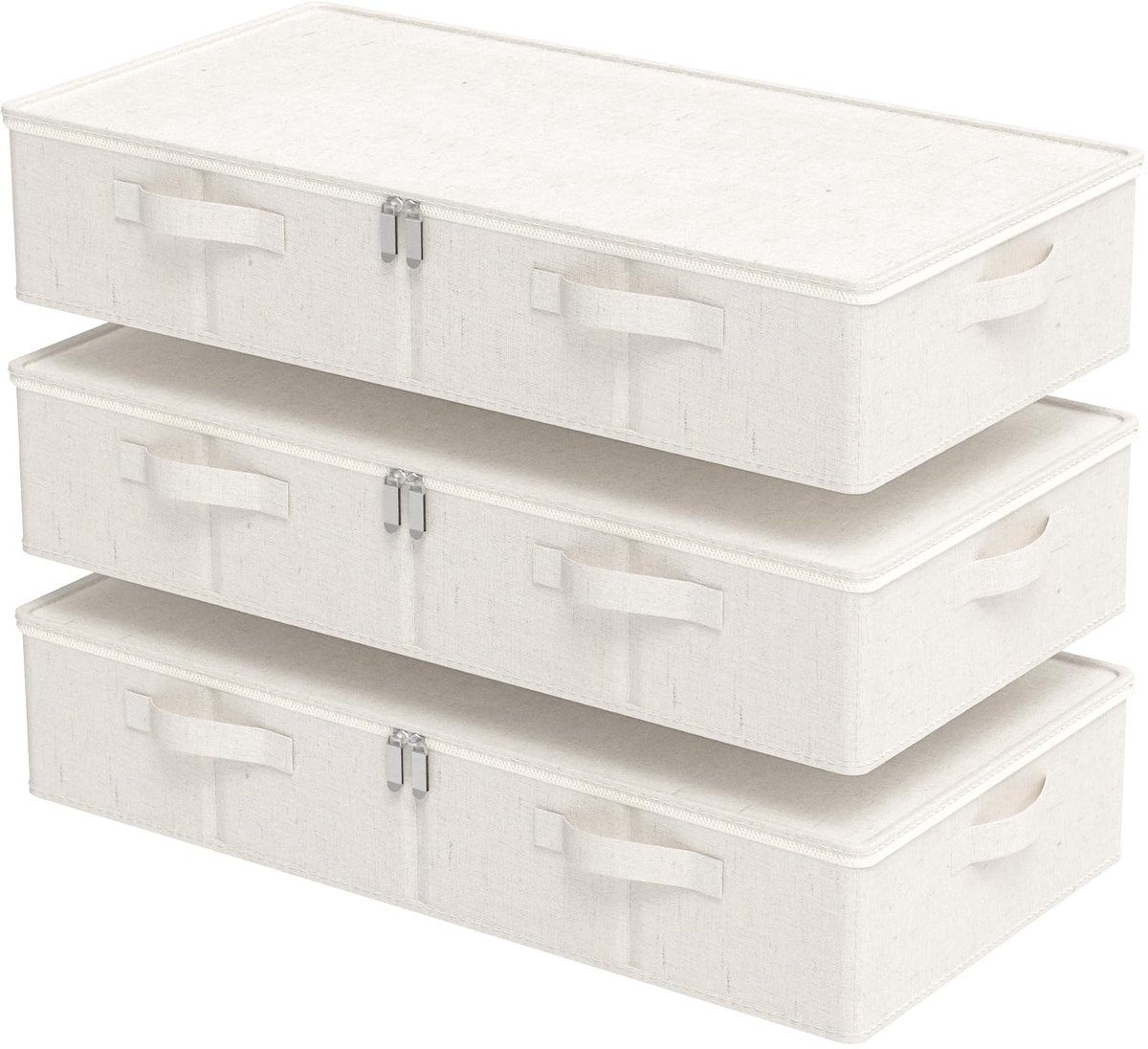 Opbergdozen, Opvouwbare Onderbed Lade, Stof Kast Container met Deksel voor het Organiseren van Kleding, Lakens, Dekens, Dekbed, 80x40x15cm, Beige, 3-pak