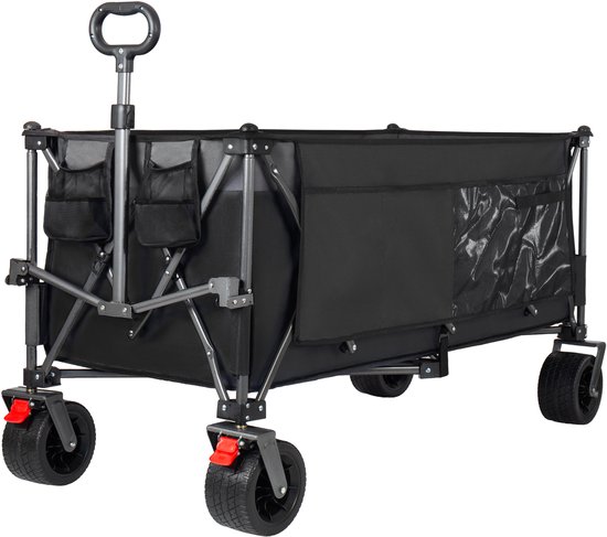 Opvouwbare transportkar met 300L inhoud, 250kg draagvermogen, 130cm verlengd en extra breed (17x10cm), voorzien van all-terrein wielen. Gepatenteerd 4-weg direct opbouwsysteem. Zwart. — afbeelding 2
