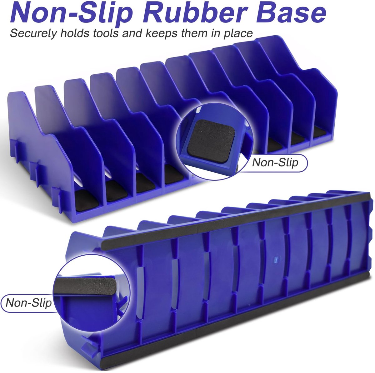 Organizer, 2 stuks, blauwe tangenhouder, gereedschapsorganizer met 10 sleuven, antislip rubberen bodem, tangenrek, gereedschapshouder voor tangen, moersleutels, handgereedschap
