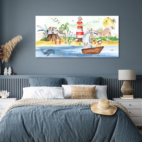 Poster kinderen - Wanddecoratie jongens - Strand - Dieren - Kinderen - Vuurtoren - Poster kinderkamer - 160x80 cm - Decoratie kinderkamers - Kinderkamer decoratie - Poster Babykamer — afbeelding 4