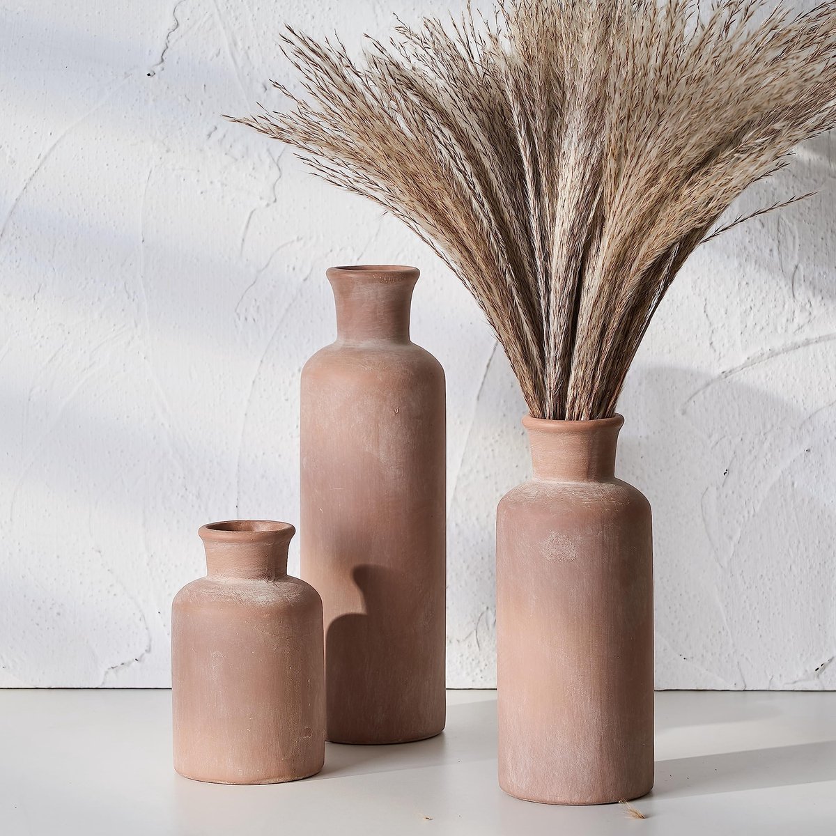 Vaas, terracotta vazen voor decor, set van 3, slaapkamer, kantoor, woonkamer, open haard, boekenplank decor, housewarming 25+10 + 15 cm