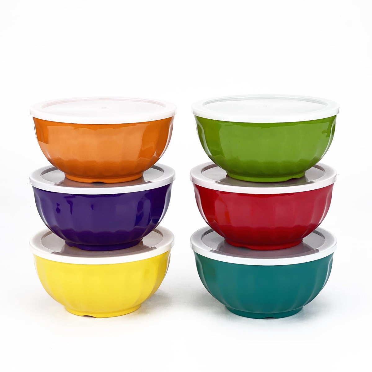Set melamineschalen, 15 cm 100% melamine ontbijtgranen/soep/slakommen, 793 ml, set van 6 in 6 verschillende kleuren, breukvast en vaatwasmachinebestendig, BPA-vrij (met deksel)