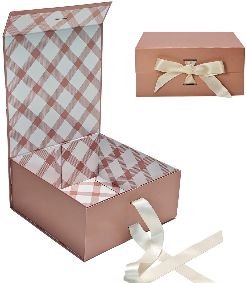Rose Gold geschenkdoos met deksel, Present Box voor geschenken, Vierkante magnetische geschenkdozen met lint voor bruidsmeisje voorstel bruiloft verjaardagscadeau verpakking, Opvouwbare lege g