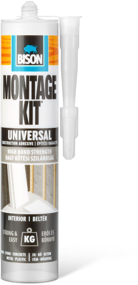 BISON Montagekit Universal 440 g - Universele Montagekit - Constructielijm - Montage Lijm Voor Hout, Steen, Metaal en Kunststof - Oplosmiddelvrij - Cartridge [B24536]