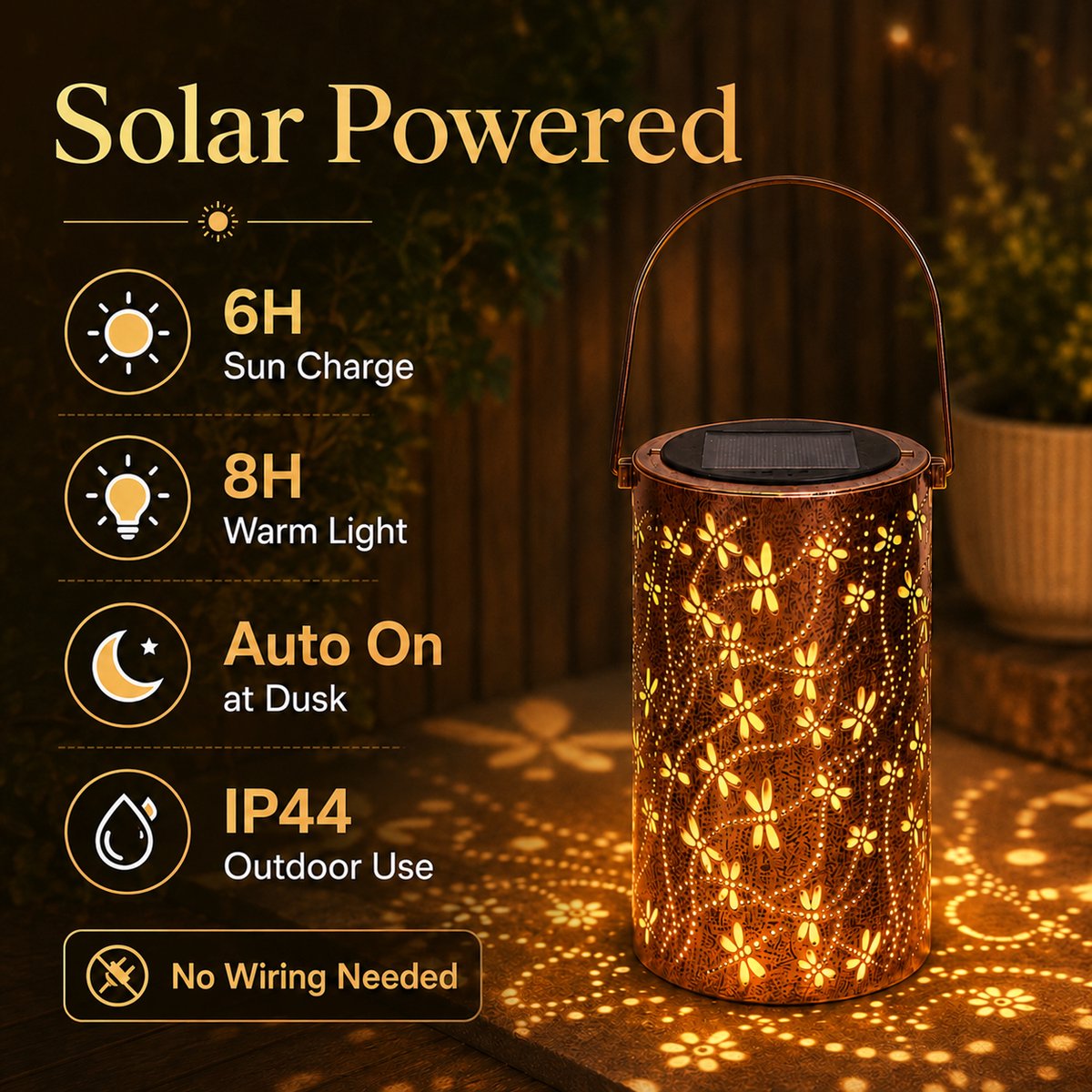 Oraymin Solar LED Tuinlamp Libel – IP44 Buitenlamp op Zonne-energie – Met Lichtsensor – 12