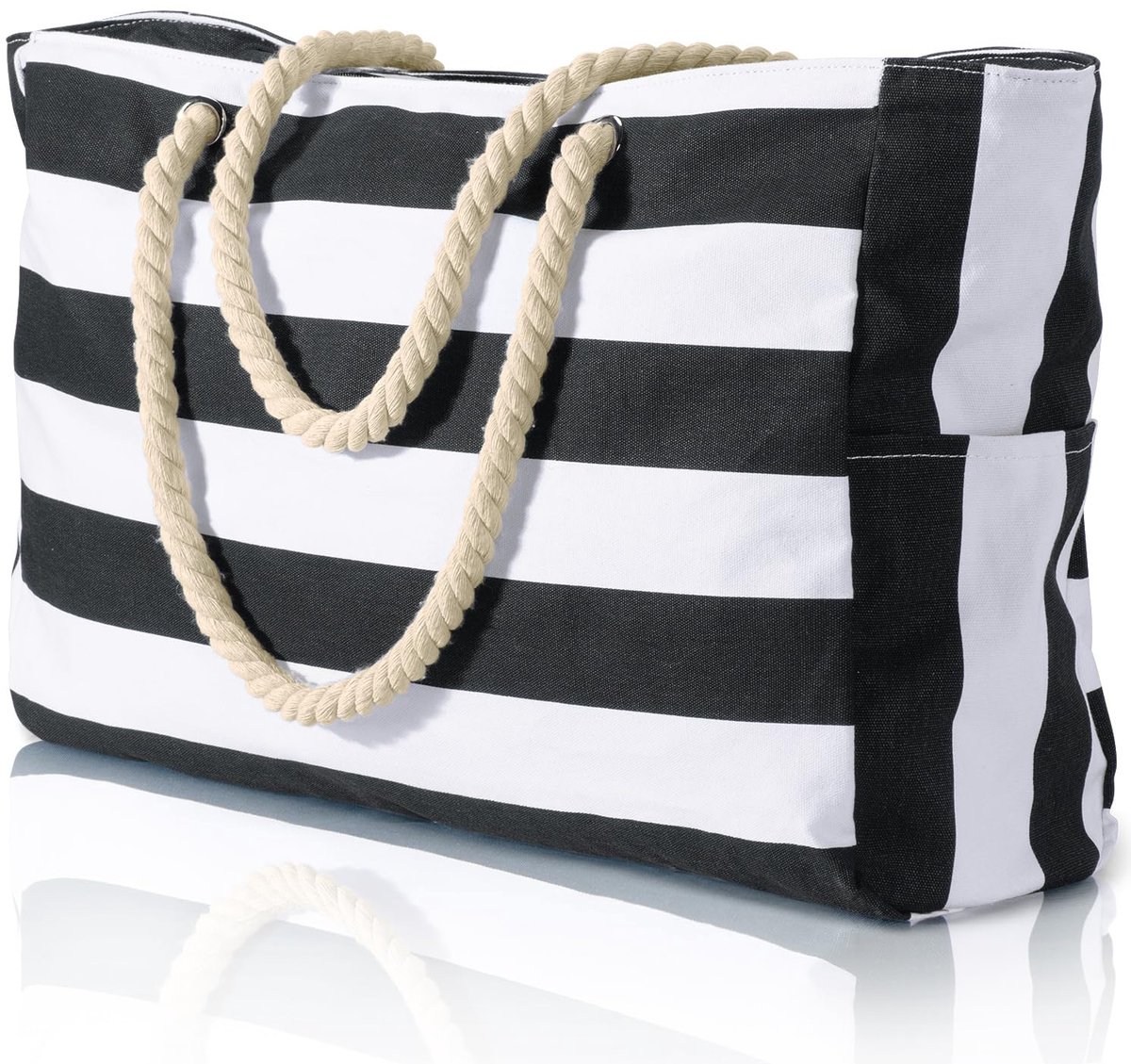 oscaurt Strandtas, strepen, tote bag, badtas, waterdicht, strandtas, groot, met ritssluiting, shopper, tas, strandtas, XXL, familie, boodschappentas, schoudertas, universiteit, reistas, reistas