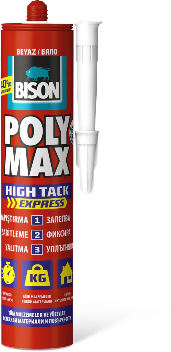 BISON Poly Max Kit Wit 425 g - Universele Montagekit en Afdichtingskit - SM Polymeer Lijmkit - Waterdicht - UV-Bestendig - Binnen en Buiten - Cartridge [B25017]