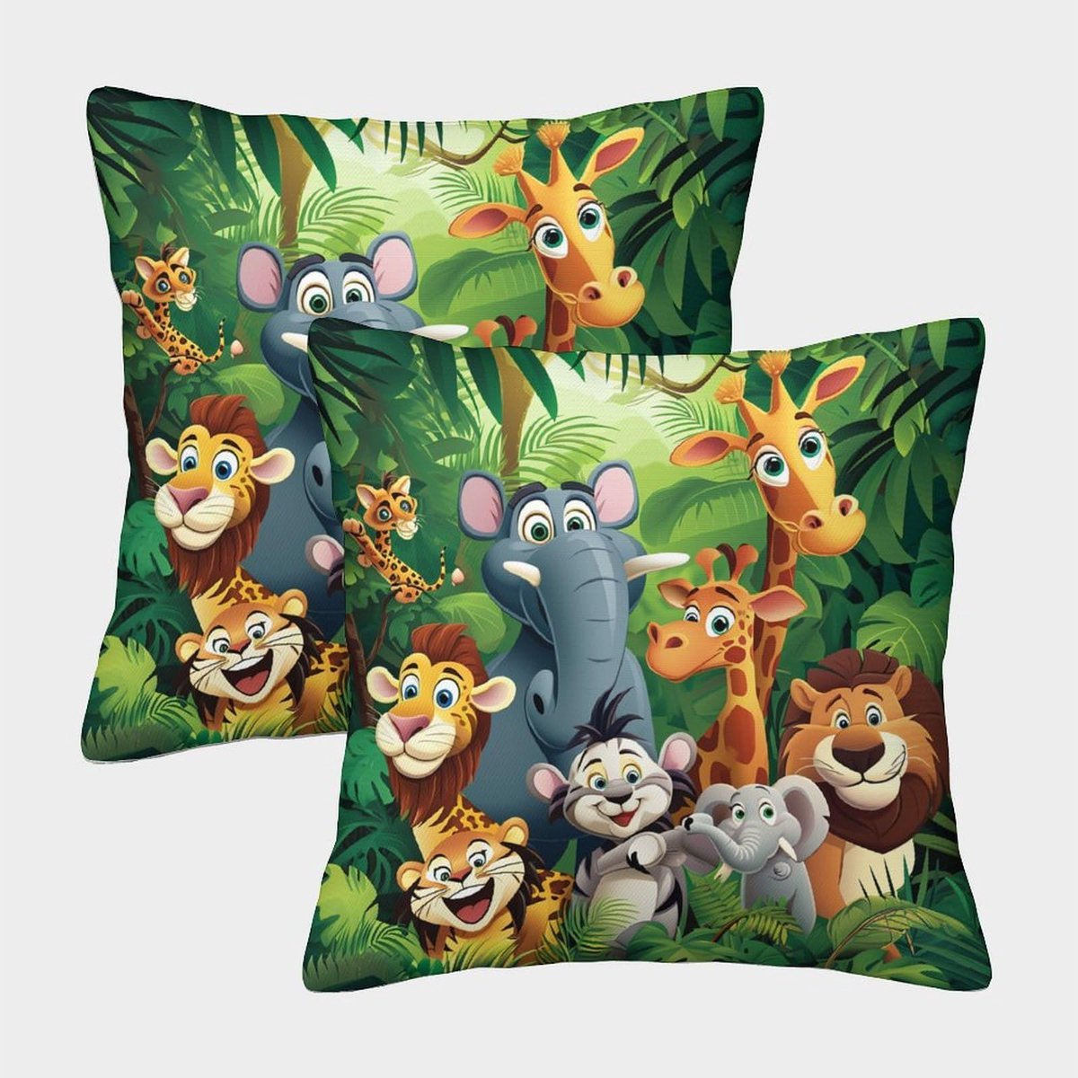3D-geprinte cartoon dier vierkante kussenslopen dier illustratie kussensloop kussen decoratief superzacht pak van 2 voor terras, bank, tent, balkon en bank 50 x 50 cm