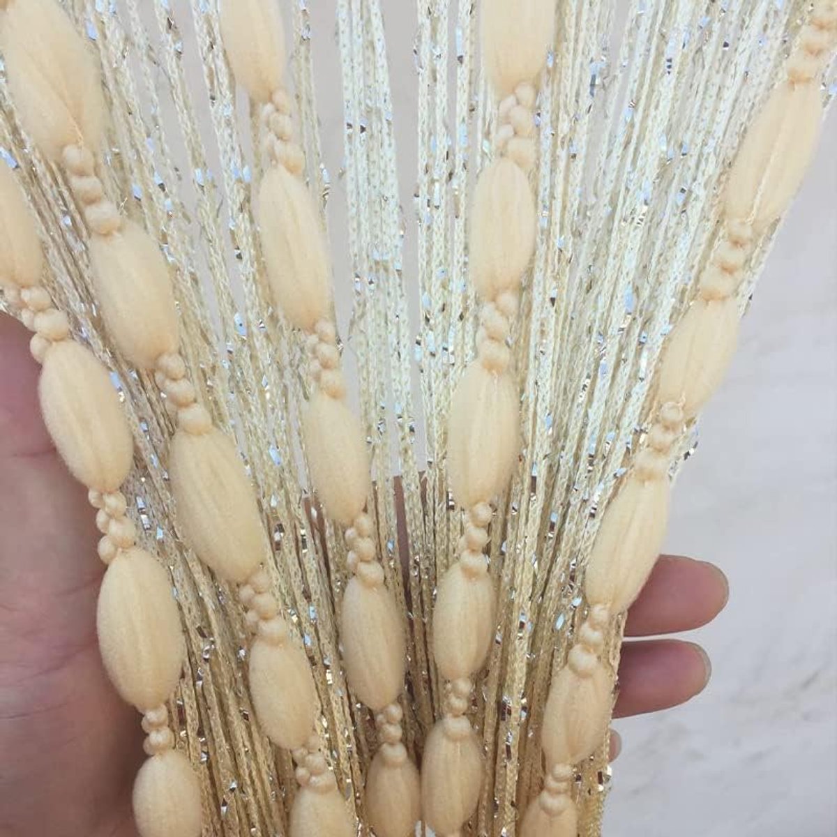 Schuifgordijnen, draadgordijn, insectenbescherming, balkondeur, parelgordijn, buiten, decoratief koord, kwastjes, gordijnen voor deuren of ramen, 100 x 280 cm, beige, 1 stuk