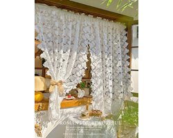 kort decoratief gordijn kant raamgordijn bistrogordijn bloemen vintage raamgordijnen romantisch voor keuken cafés woonkamer wit (B x H 120 x