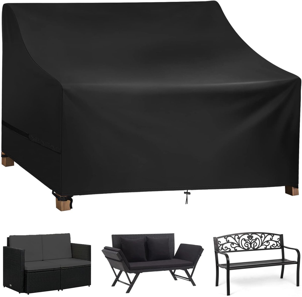 3 zits, Beschermhoes voor Tuinbank, Tuinbankhoezen 600D Oxford Weefsel, Waterdicht, Winddicht, UV Bestendig, Scheurvast, Beschermhoes voor Tuinstoelen (134x70x65/94cm)