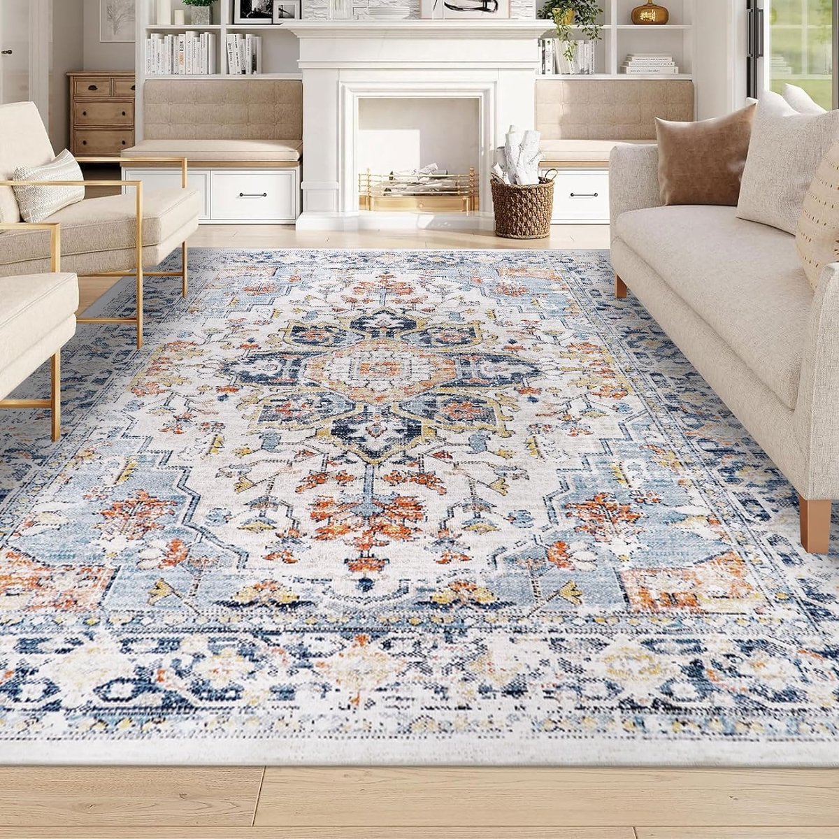 Woonkamer Tapijt Groot 200x290cm Vintage Blauw Slaapkamer Tapijt Wasbaar Vloerkleed Antislip Zacht Tapijt voor Woonkamer Kinderkamer Eetkamer Kantoor