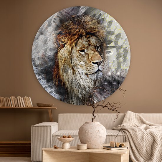 WallCircle® Wandcirkel 120x120 cm - Muurcirkel Leeuw - Patronen - Kleuren - Muurdecoratie woonkamer - Wanddecoratie slaapkamer - Kamer decoratie accessoires - Ronde schilderijen XXL