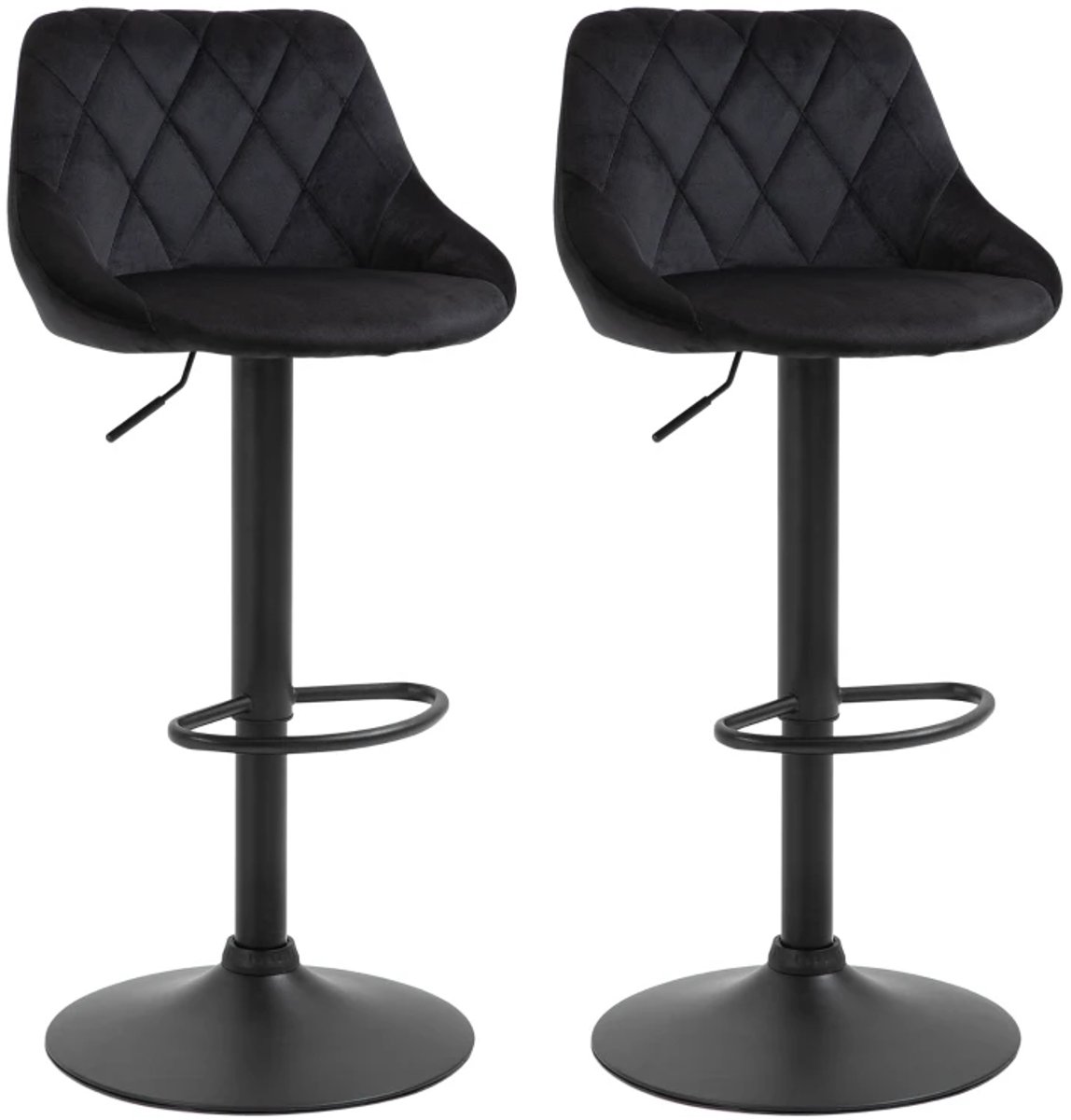 Bar stoelen - Set van 2 Barkrukken Barstoel Keukenstoel 360 -Graden Draaibaar en in Hoogte Verstelbaar bar stoelen - met Voetensteun - Zwart