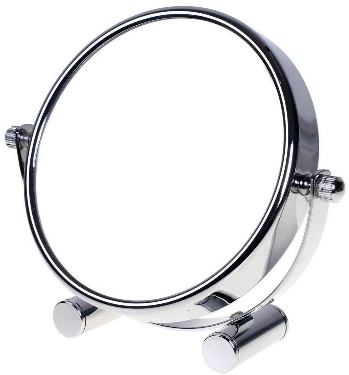 Ontworpen Schminkspiegel 7-vaks, 15 cm tafelspiegel 360° draaibaar, staande spiegel make-up spiegel badkamerspiegel verchroomd. Dubbelzijdige scheerspiegel: normaal + 7X vergroting, TKD3142-7x