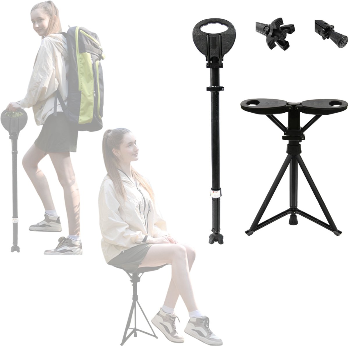 Wandelstok met Stoel - Opvouwbaar Krukje - Rustmoment Onderweg