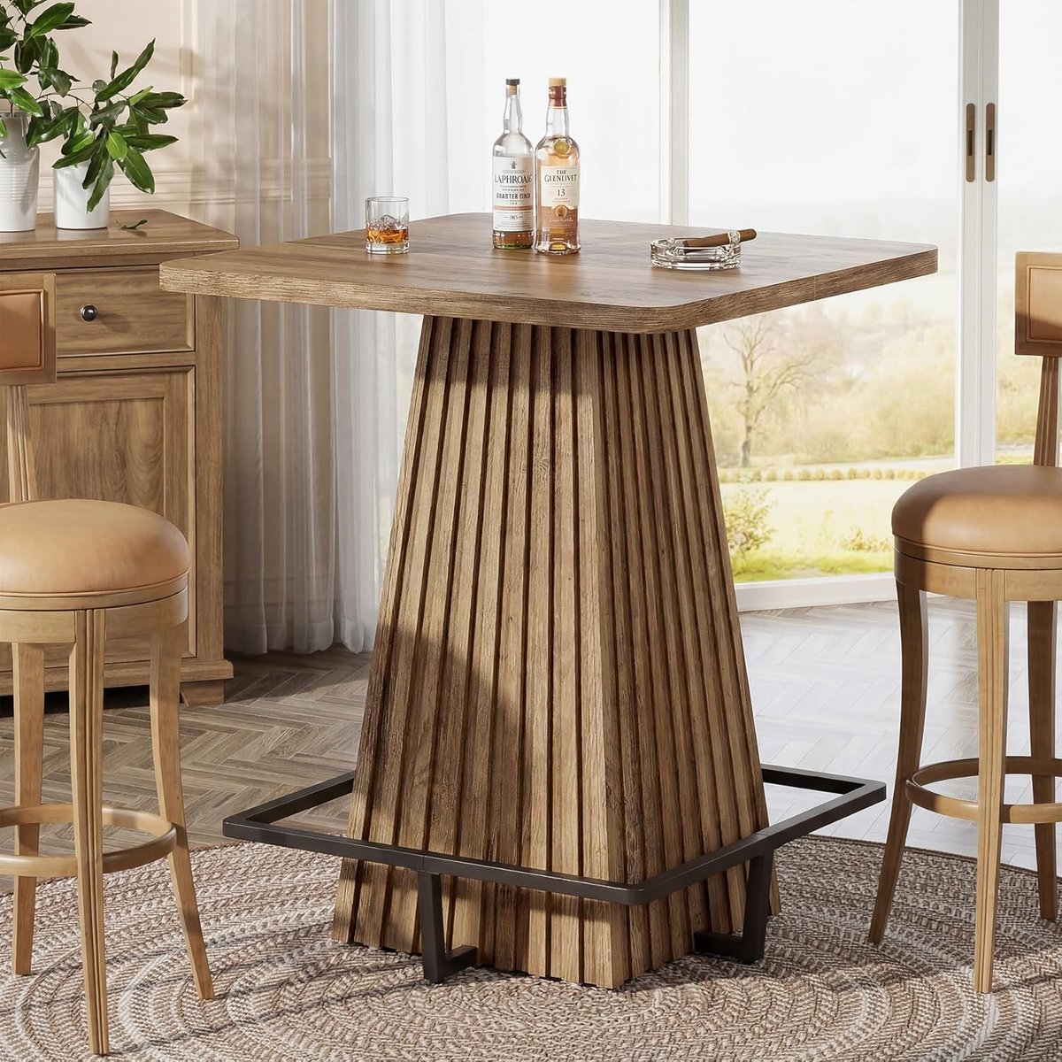 Tribesigns Bartafel - 80 x 80 x 95 cm - Keukentafel - Eettafel met Metalen Voetsteun - Bruin