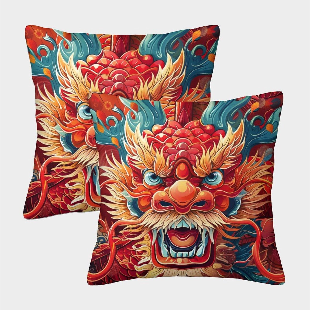 3D-geprintGeweldige Chinese draak sierkussensloop hoes mythologisch dierenkussen decoratief superzacht pak van 2 voor terras, bank, tent, balkon en bank 50 x 50 cm