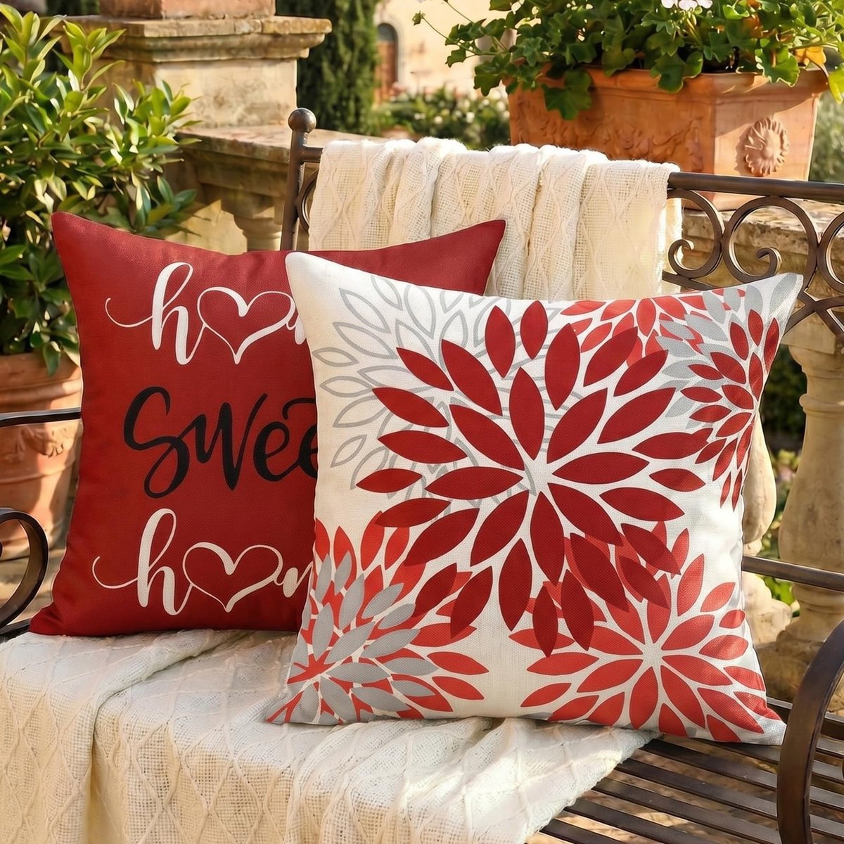 Kerstmis rood 40 x 40 cm Dahlia-bloemen kussenhoes herfst sierkussenhoes bankkussen sierkussen kussen kussen case voor bank, woonkamer, slaapkamer, buiten, decoratie, set van 2
