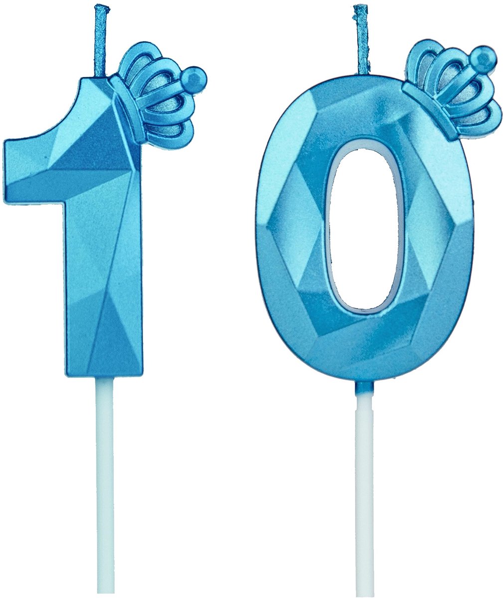 getallen 10 met kroon, 3D-kaarsen, verjaardag voor taart, verjaardagsdecoratie, verjaardagskaarsen, kinderverjaardagen, feestjes, bruiloften, bedrijfsfeesten, jubilea (blauw, #10)