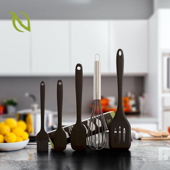 Nature Siliconen Spatel Set - BPA-vrije Keukengerei Set van 5 - Hittebestendig & Antiaanbak - Flexibele Bakspatels & Scraper - Vaatwasserbestendig - Zwart — afbeelding 5