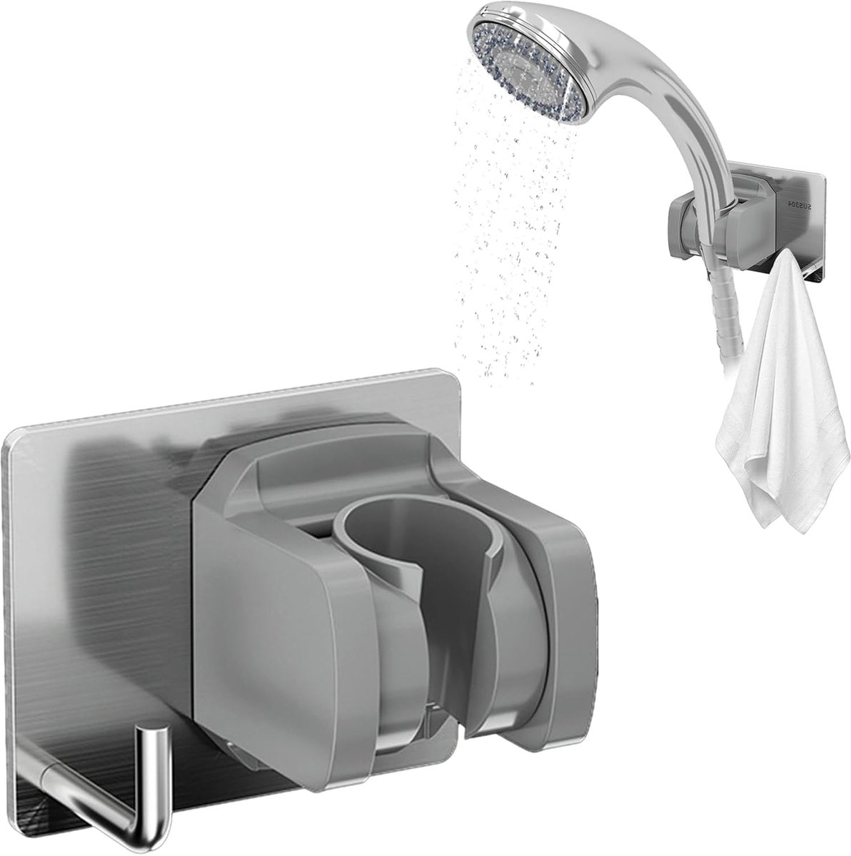 Douchekophouder - Universele Wandbevestiging voor Handdouches, Waterdicht, Stabiel, Chroom Uiterlijk, Gereedschapsvrije Eenvoudige Installatie, Ideaal voor Elke Badkamer