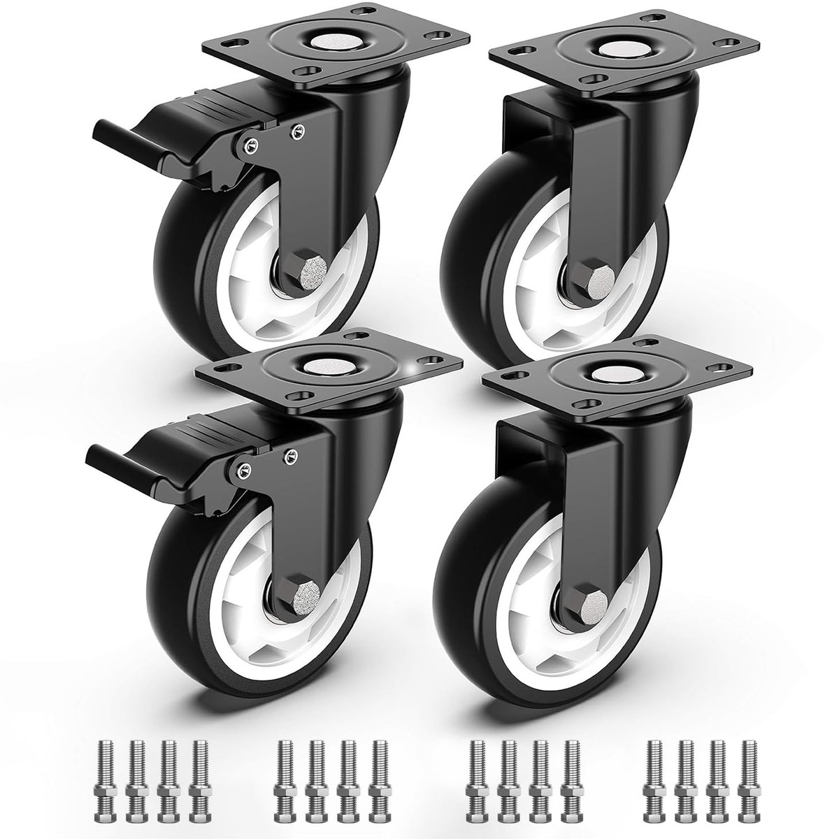 100 mm zware wielen tot 600 kg - set van 4 meubelwielen zware belasting met remmen - transportwielen - wielen voor meubels - zwenkwielen voor binnen en buiten