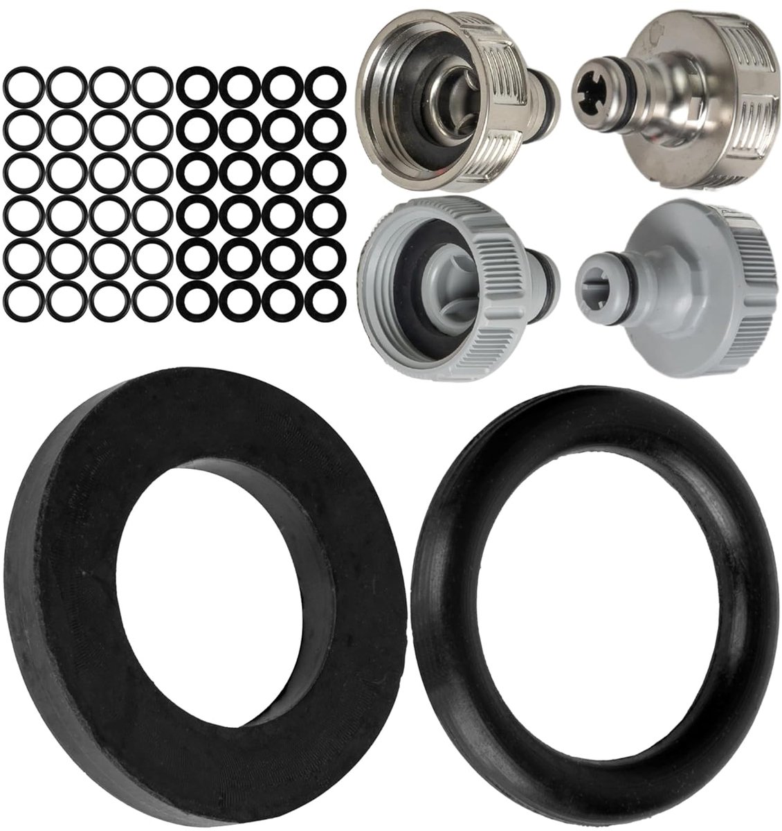 afdichtingen mixset, 50 stuks, voor G 1/2 inch tuinsysteemonderdelen, compatibel met Gardena 21 mm kraanverbinder, 18240, 18220, 15273, van rubber, Ø 16 x 11 O-ringen en 19 x 11 mm platte