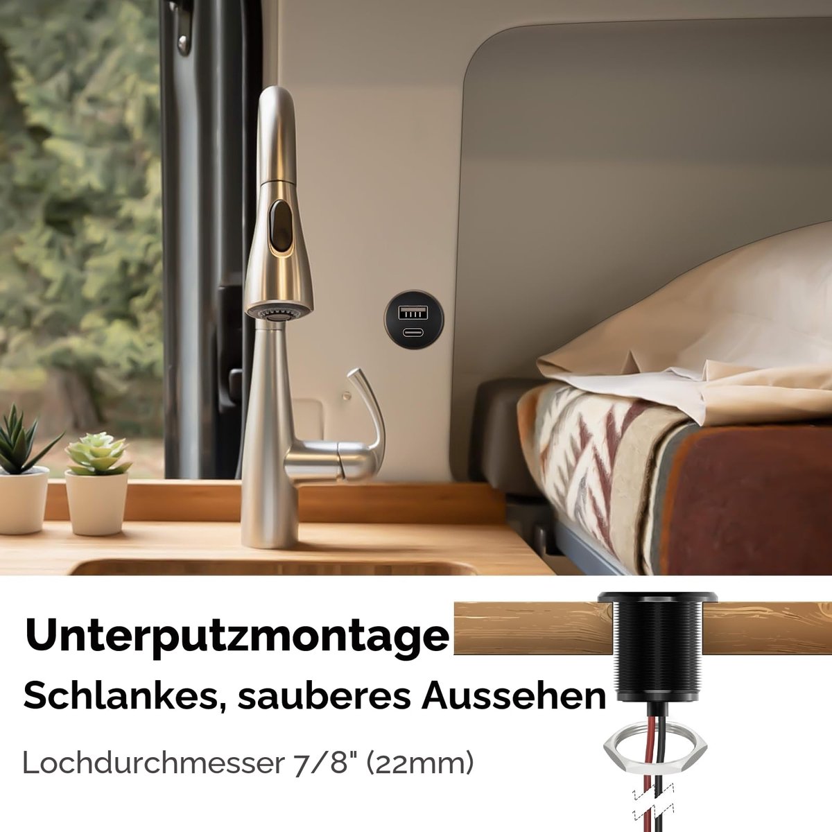 12 VDC USB C Oplader Stopcontact Camper, 24W Aluminium Inbouw Dubbele USB C Lader Socket PD3.0 & QC3.0 Snel Opladen, 12 Volt Usb Charger Socket voor Truck, Caravan, Boot, LKW -2 stuks