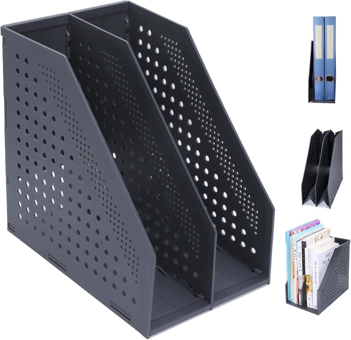 Vouwbare A4 Organizer met 2 Compartimenten voor Bureau, Ideaal voor Kantoor en School, Donkergrijs Desk Organizer voor Efficiënte Opslag en Organisatie