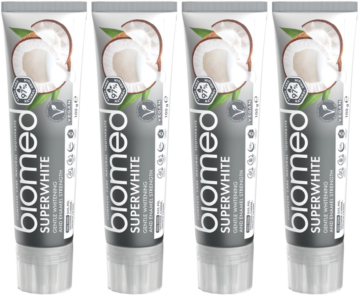 BIOMED Superwhite - Tandpasta - Witte kokos zonder fluoride 4-pack